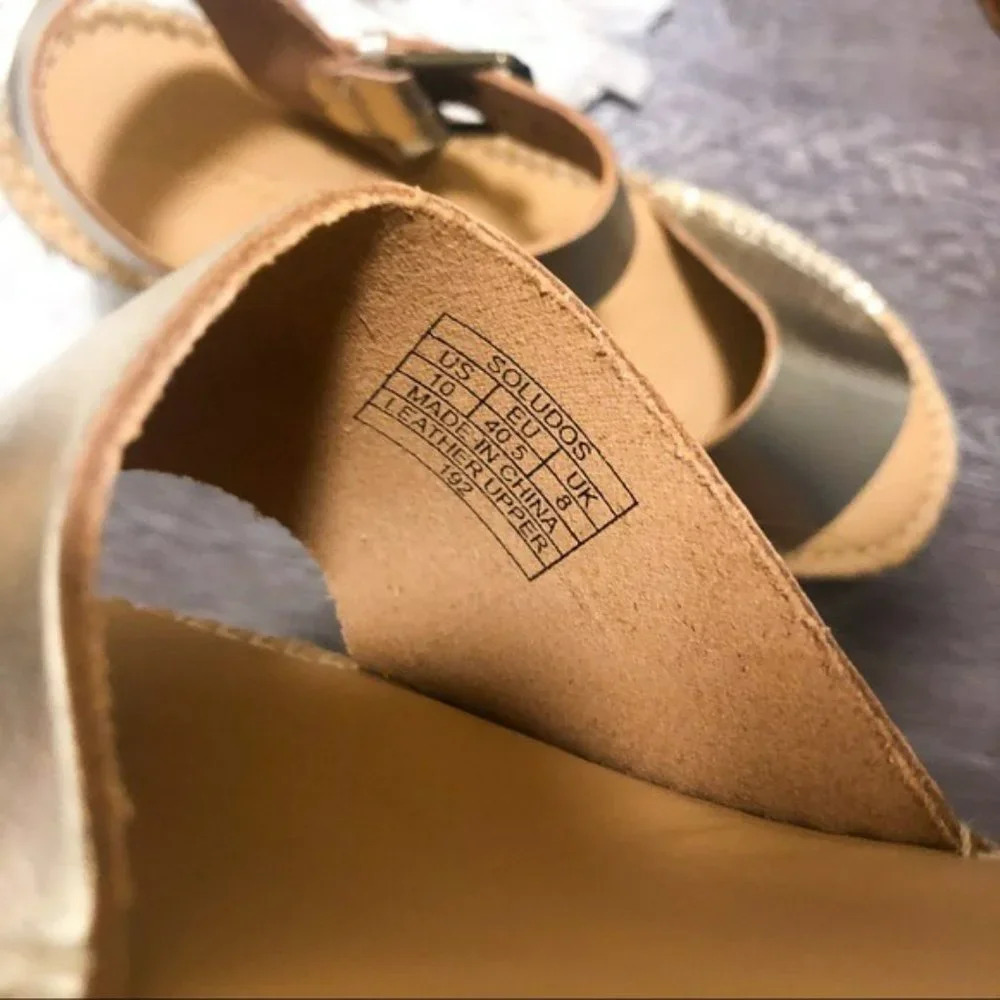Anthro Soludos Platform Gold Leather Espadrille 10 - Picture 13 of 13